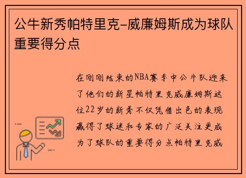 公牛新秀帕特里克-威廉姆斯成为球队重要得分点